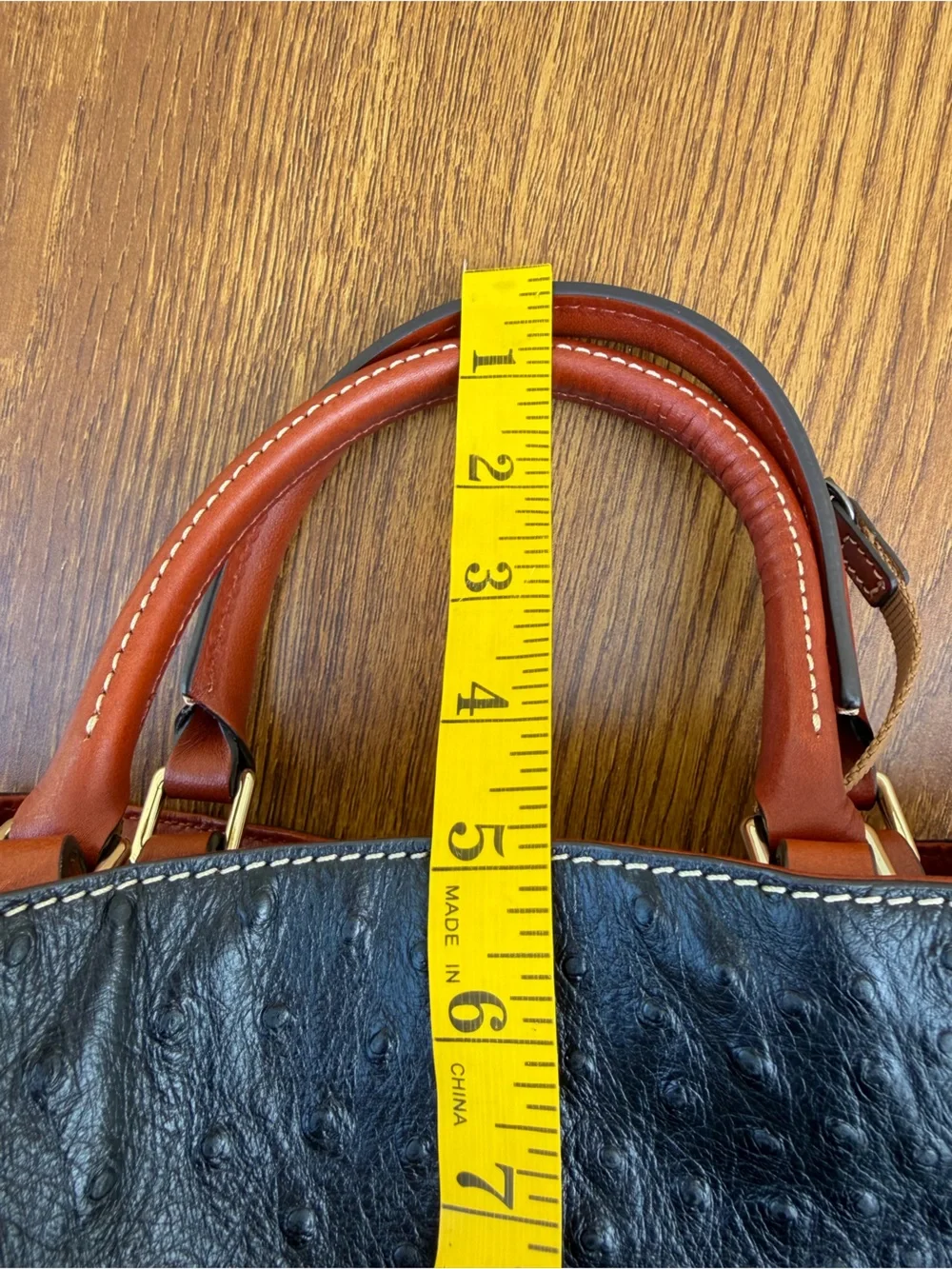 Dooney & Bourke Ostrich Embossed Leather Satchel Tote Black Brown M/L Bag